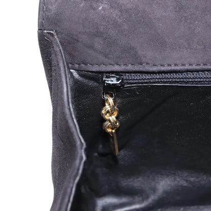 Salvatore Ferragamo Gancini Chain Suede, Black, Suede, Shoulder Bag
