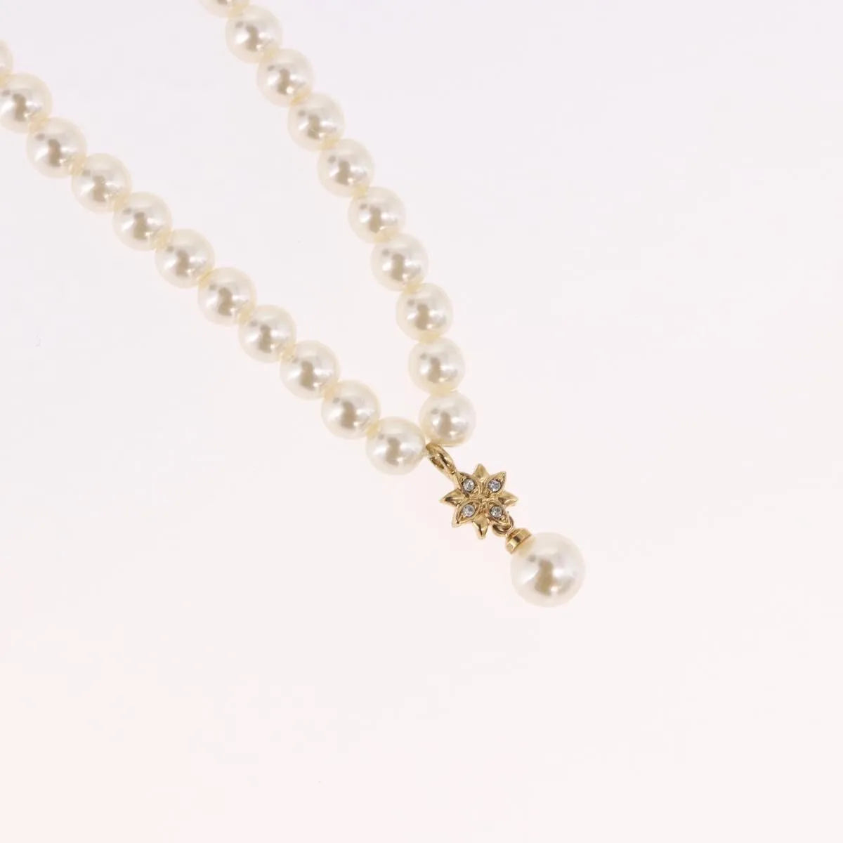 Christian Dior CD Bee Star Pearl Pendant Metal with Faux Pearl, White, Pearl, Necklace