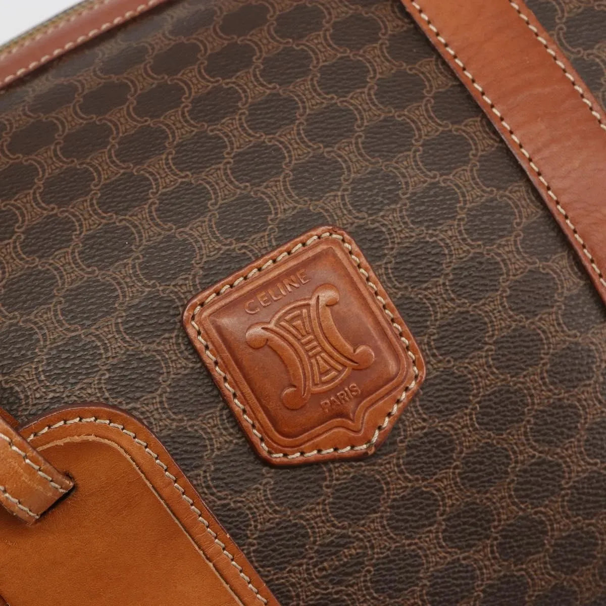 Celine Vintage Duffle Canvas and Leather, Brown, Canvas, Travel Bag