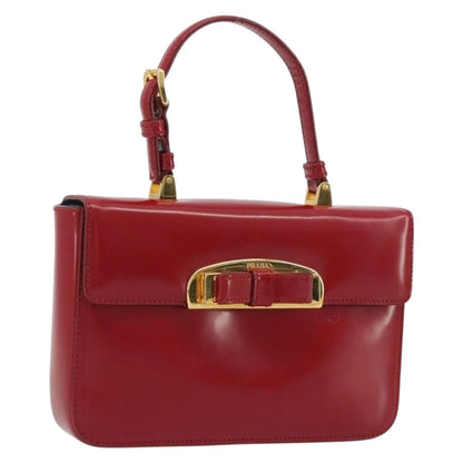 Prada Bow Top handle Leather, Red, Leather, Handbag