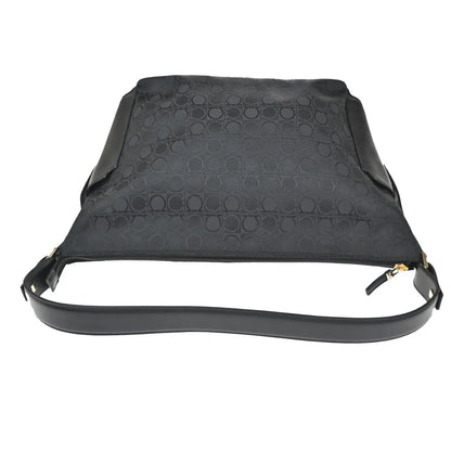 Salvatore Ferragamo Gancini Zip Canvas, Black, Canvas, Shoulder Bag