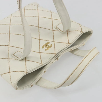 Chanel Surpique Tote Quilted Leather, White, Leather, Tote Bag