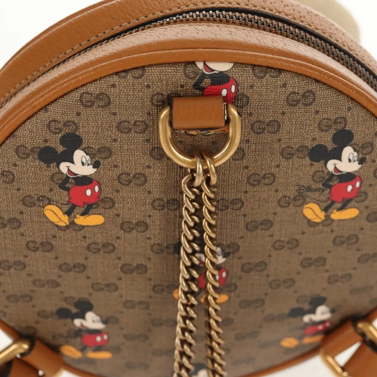 Gucci Disney Mickey Mouse Round Backpack (Outlet) Printed Mini GG Coated Canvas, Beige, Canvas, Backpack