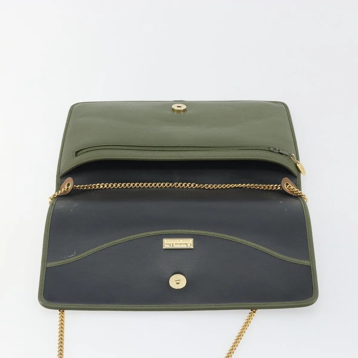Christian Dior Vintage Chain Flap Leather, Green, Leather, Shoulder Bag