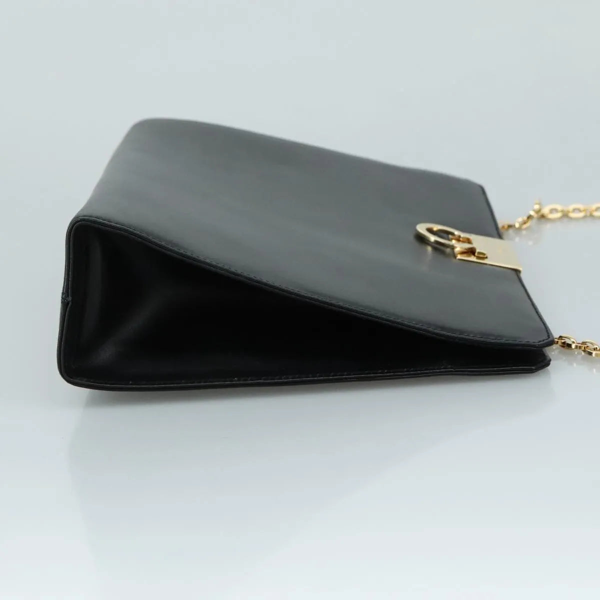 Salvatore Ferragamo Vintage Gancini Chain Leather, Black, Leather, Shoulder Bag