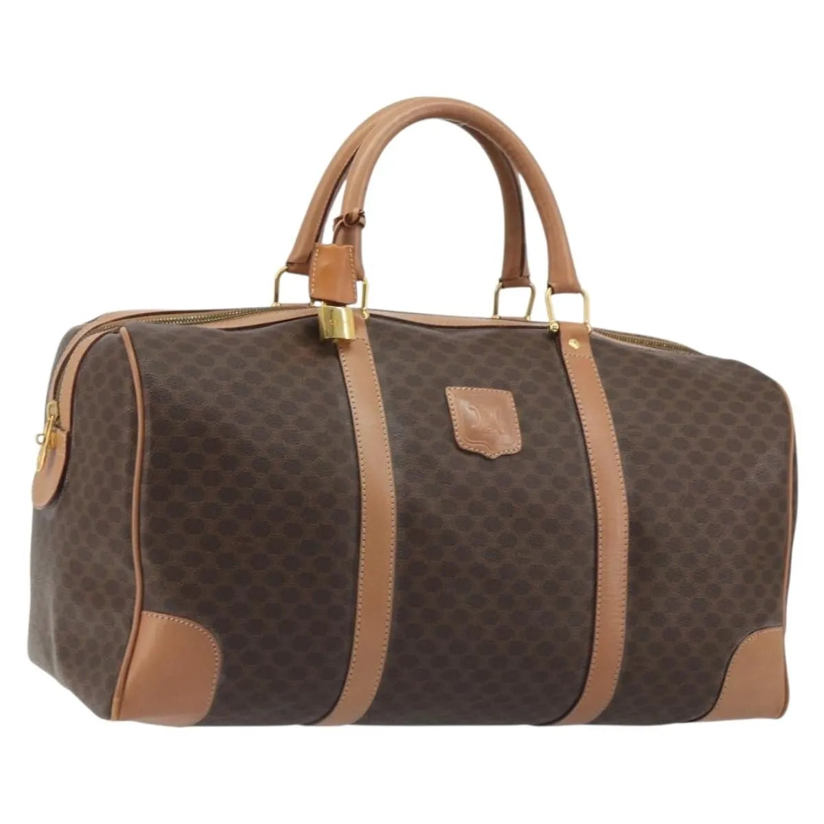 Celine Vintage Macadam Boston Canvas and Leather, Brown, Canvas, Handbag