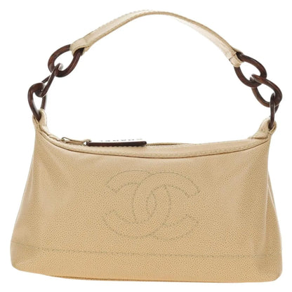 Chanel Vintage CC Resin Chain Caviar, Beige, Leather, Shoulder Bag