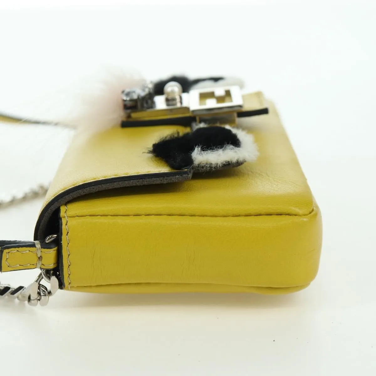 Fendi Monster Baguette Leather and Fur, Yellow, Leather, Handbag