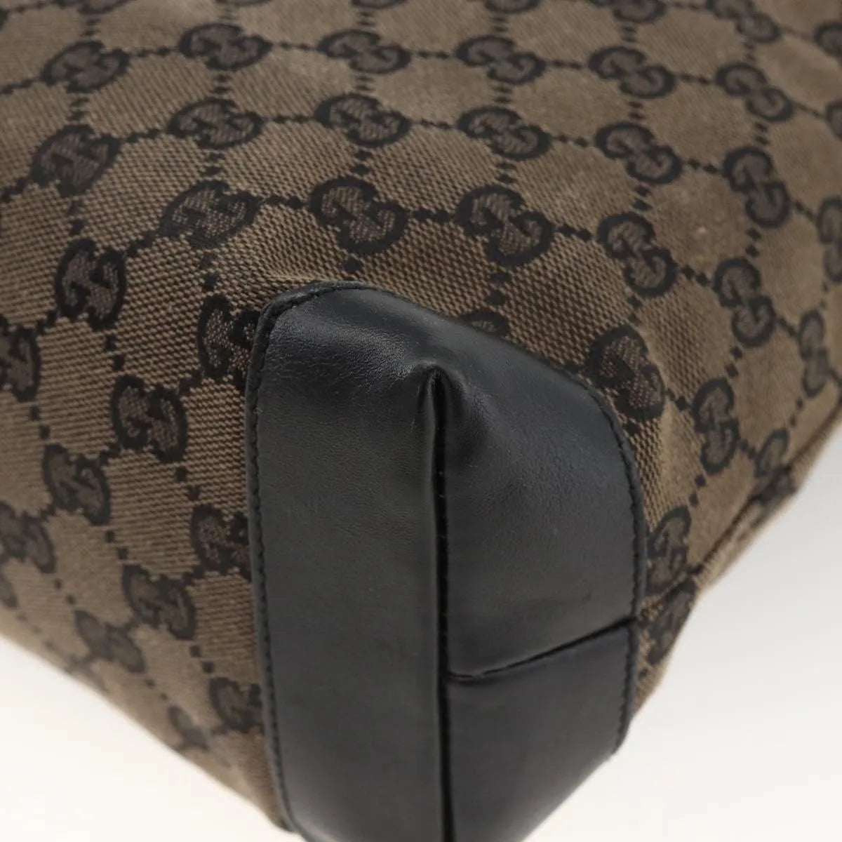 Gucci Vintage Front Pocket Tote GG Coated Canvas with Leather, Black, Canvas, Tote Bag