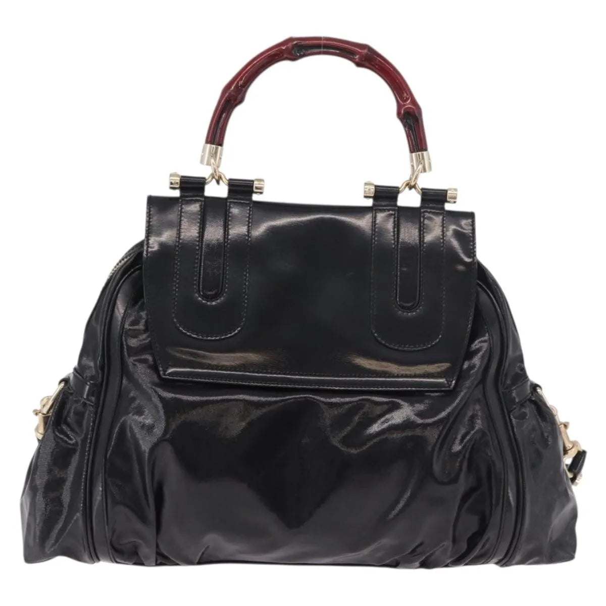 Gucci Pop Bamboo Handle Dialux Coated Canvas, Black, PVC, Handbag