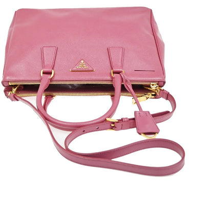 Prada Double Zip Lux Tote Saffiano Leather, Pink, Leather, Handbag