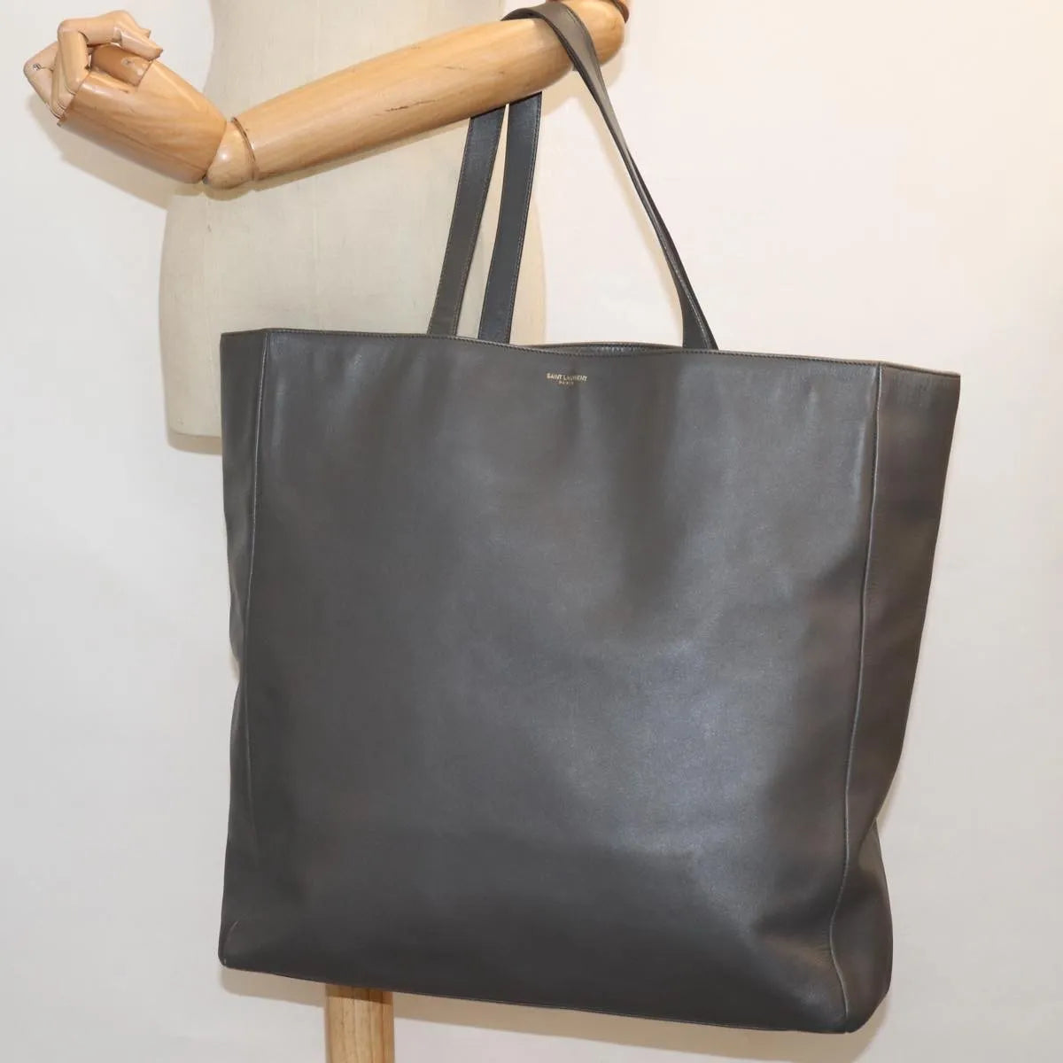 Saint Laurent Reversible North South Shopper Tote Leather, Gray, Leather, Tote Bag