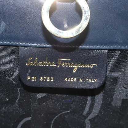 Salvatore Ferragamo Vintage Gancini Chain Leather, Navy, Leather, Shoulder Bag