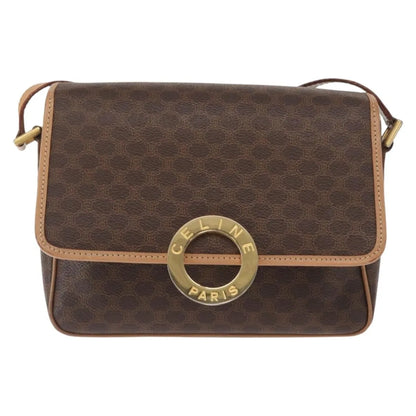 Celine Vintage Macadam Circle Logo Canvas and Leather, Brown, Canvas, Shoulder Bag