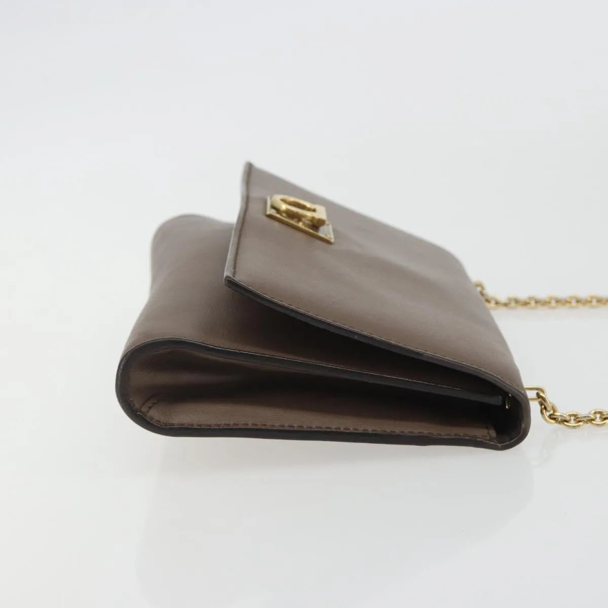 Salvatore Ferragamo Gancini Chain Leather, Gray, Leather, Shoulder Bag