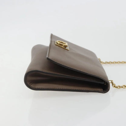Salvatore Ferragamo Gancini Chain Leather, Gray, Leather, Shoulder Bag