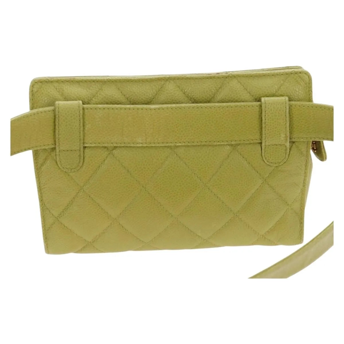 Chanel Vintage Zip Belt Quilted Caviar, Yellow, Leather, Shoulder Bag