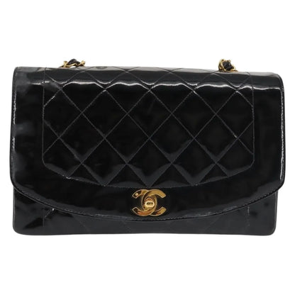 Chanel Vintage Diana Flap Quilted Patent, Black, Patent Leather, Shoulder Bag