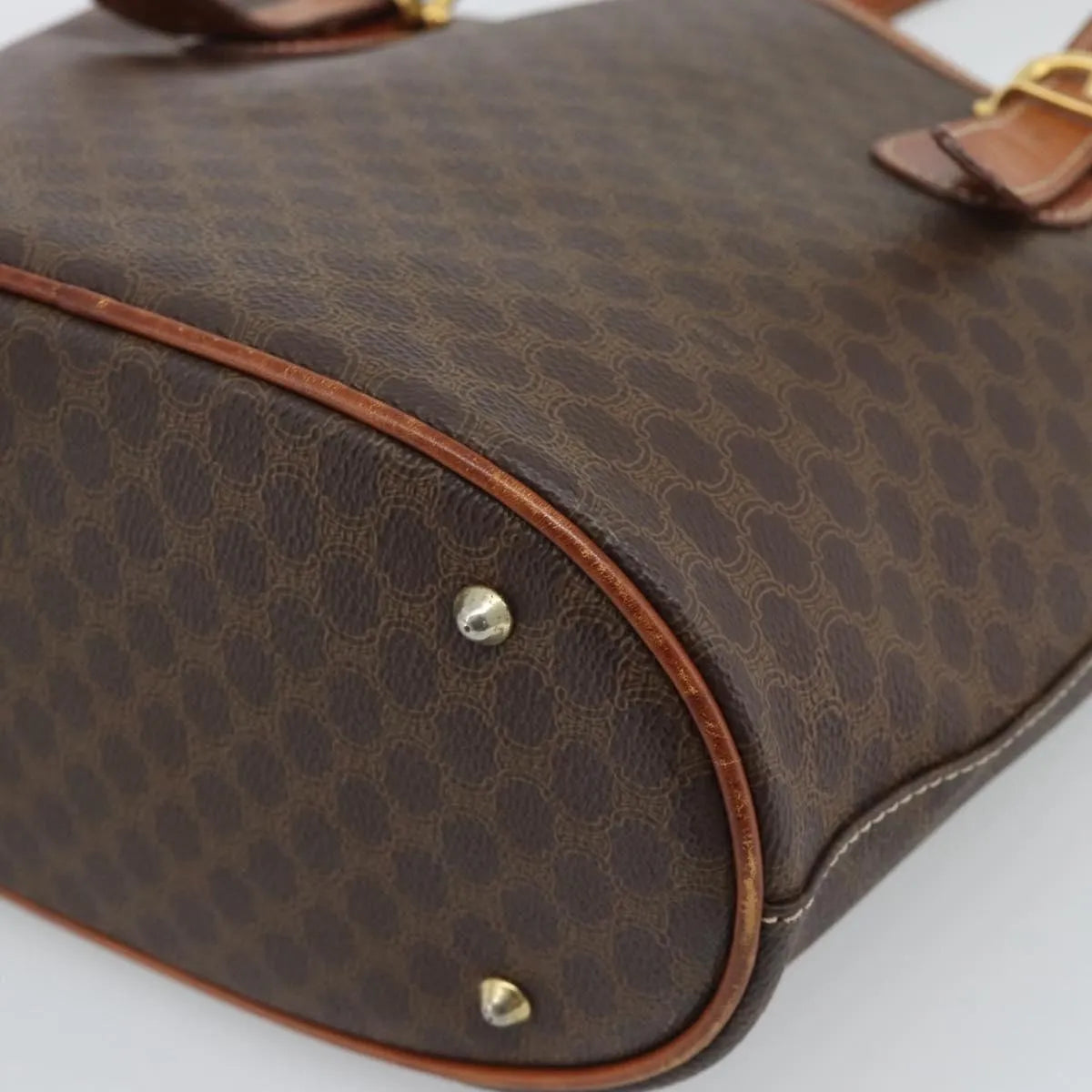 Celine Vintage Macadam Canvas and Leather, Brown, Canvas, Tote Bag