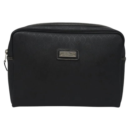 Christian Dior Vintage Honeycomb Zip Coated Canvas, Black, Canvas, Clutch