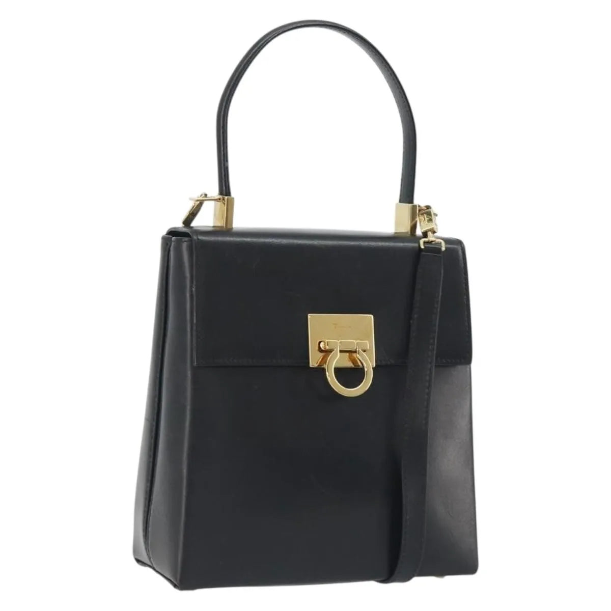 Salvatore Ferragamo Gancini Convertible Top Handle Leather, Black, Leather, Handbag