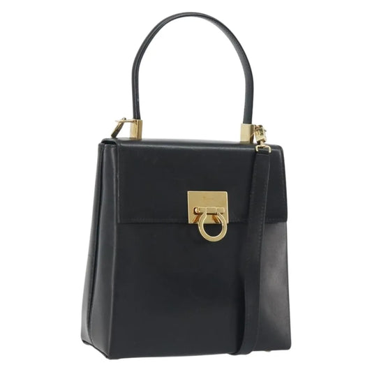 Salvatore Ferragamo Gancini Convertible Top Handle Leather, Black, Leather, Handbag
