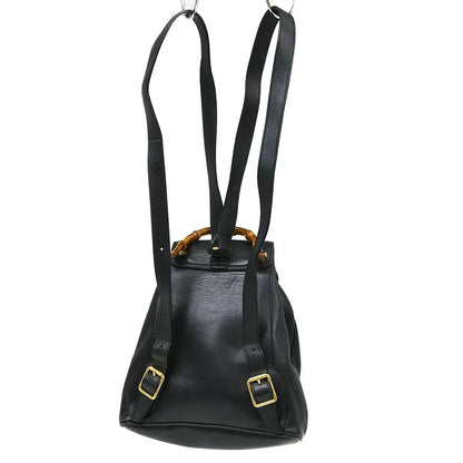 Gucci Vintage Bamboo Leather, Black, Leather, Backpack