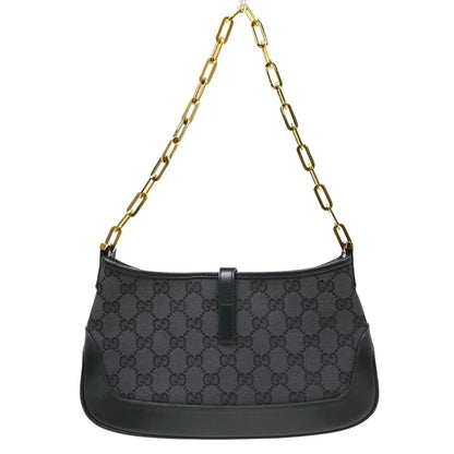 Gucci Vintage Jackie O Chain Hobo GG Canvas, Black, Canvas, Handbag