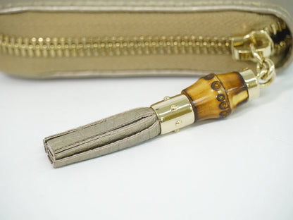 Gucci Bamboo Tassel Zip Leather, Gold, Leather, Wallet