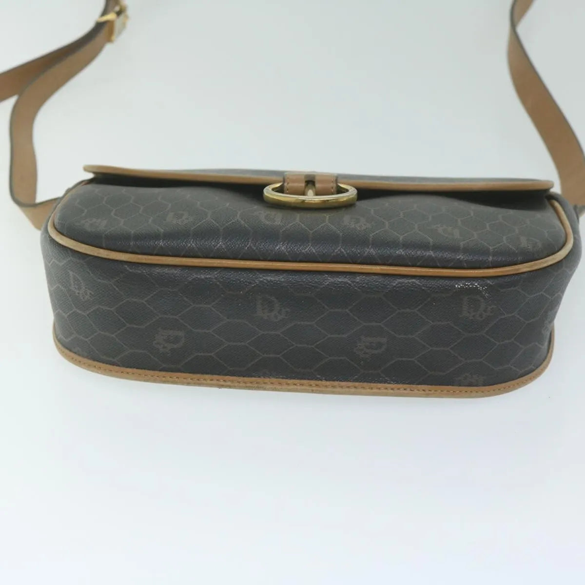 Christian Dior Vintage Honeycomb Flap Canvas and Leather, Black, Canvas, Shoulder Bag