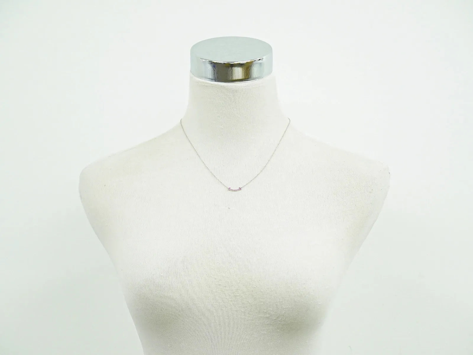 Tiffany & Co. T Smile Pendant 18K White Gold with Pink Sapphires, Silver, White Gold, Necklace