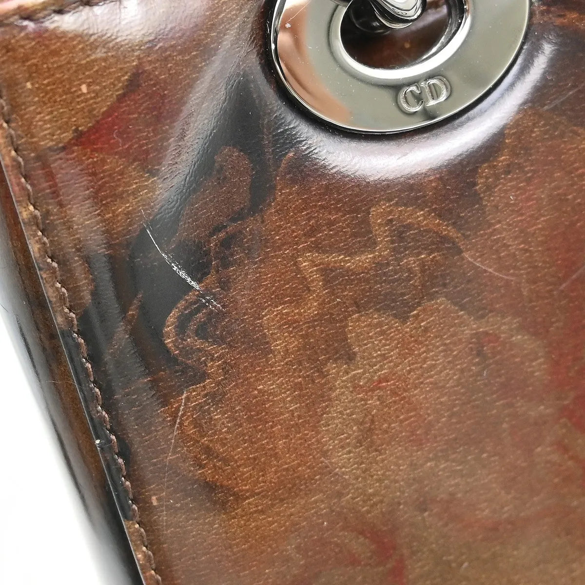 Christian Dior Vintage Lady Dior Patent Patent leather, Brown, Patent Leather, Handbag