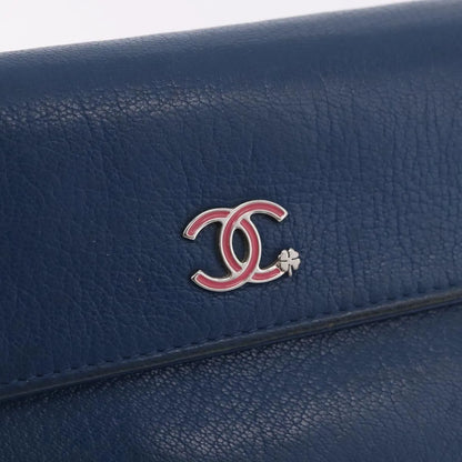 Chanel Lucky Clover Long Flap Wallet Leather, Blue, Leather, Wallet