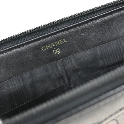 Chanel Portefeuille long CC logo calfskin leather, Black, Leather, Wallet