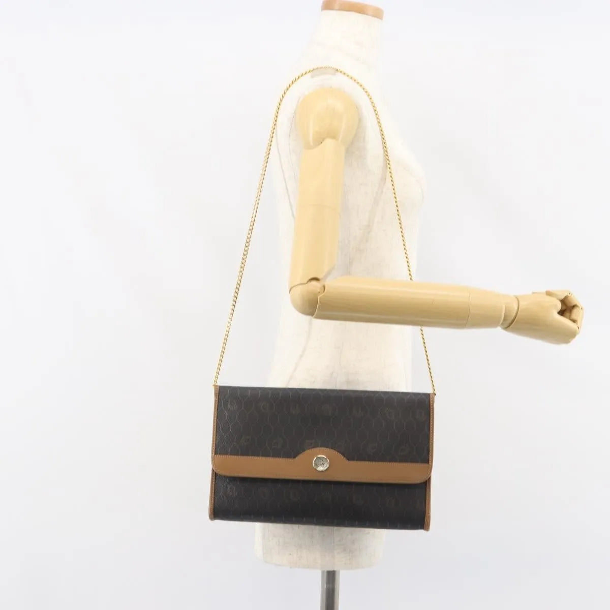 Christian Dior Vintage Honeycomb chain Canvas, Black, Canvas, Shoulder Bag
