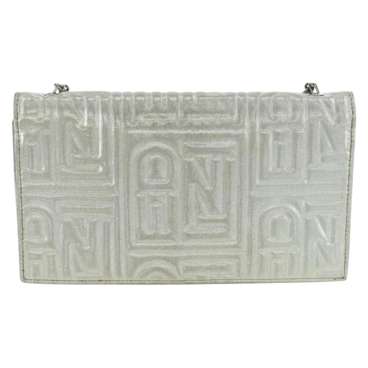 Fendi Wallet on Chain Logo Embossed Leather, Silver, Leather, Wallet