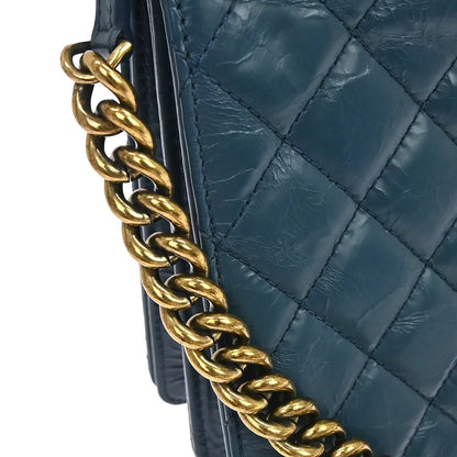 Chanel Rita Top Handle Flap Quilted Aged Calfskin, Blue, Leather, Shoulder Bag