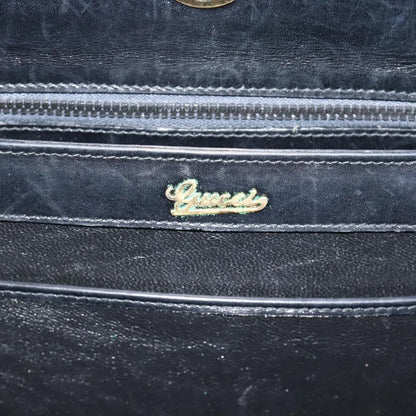 Gucci Vintage Convertible Box Leather, Black, Leather, Handbag
