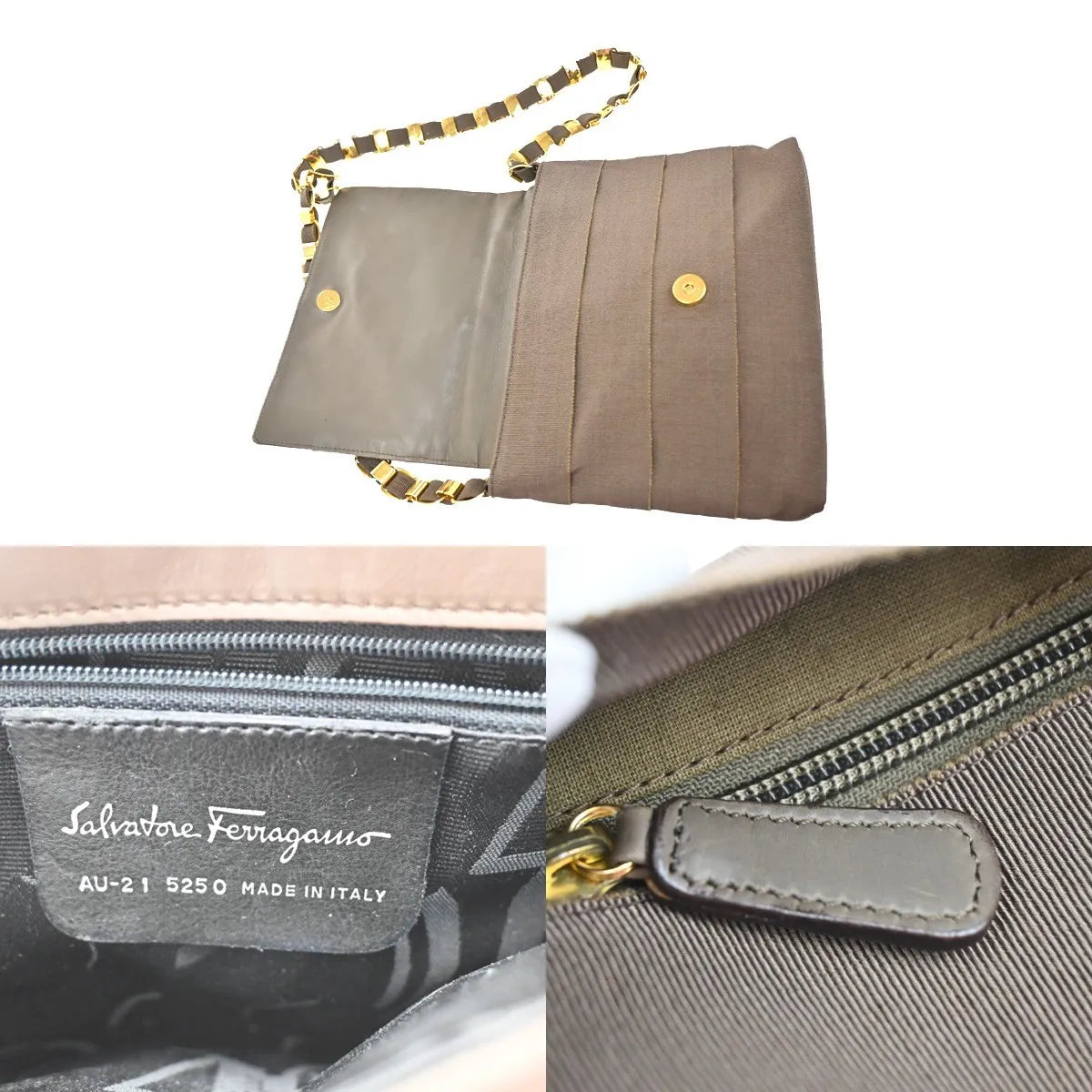 Salvatore Ferragamo Vala Canvas, Brown, Canvas, Shoulder Bag
