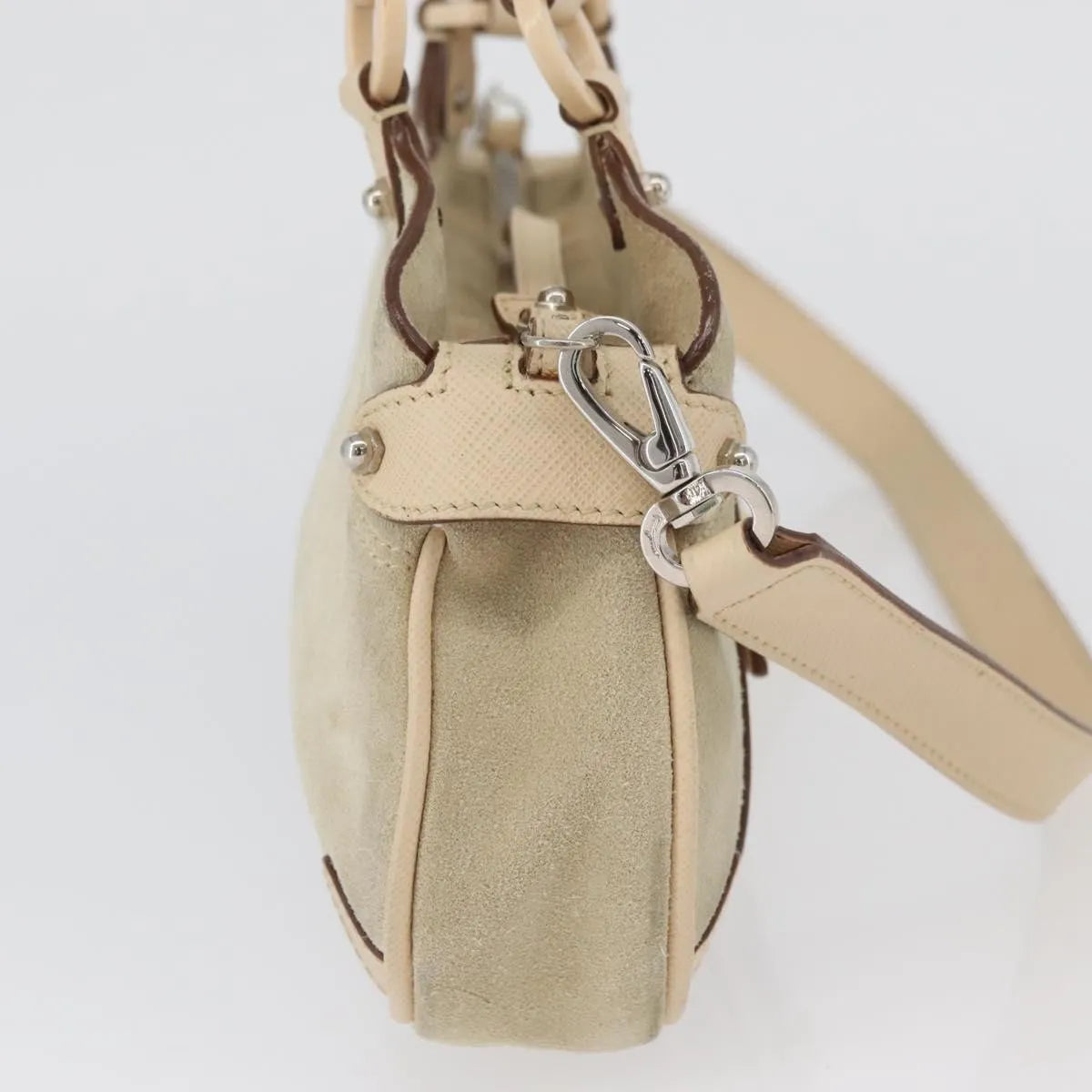 Salvatore Ferragamo Gancini Suede, Beige, Suede, Handbag