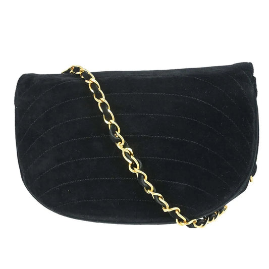 Chanel Vintage Crescent Flap Horizontal Quilted Velvet, Black, Velvet, Shoulder Bag