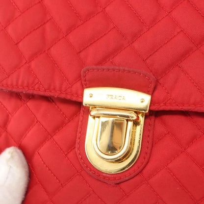 Prada Pushlock Chain Flap Quilted Tessuto, Red, Nylon, Shoulder Bag