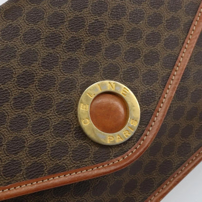 Celine Vintage Macadam Circle Logo Canvas and Leather, Brown, Canvas, Shoulder Bag