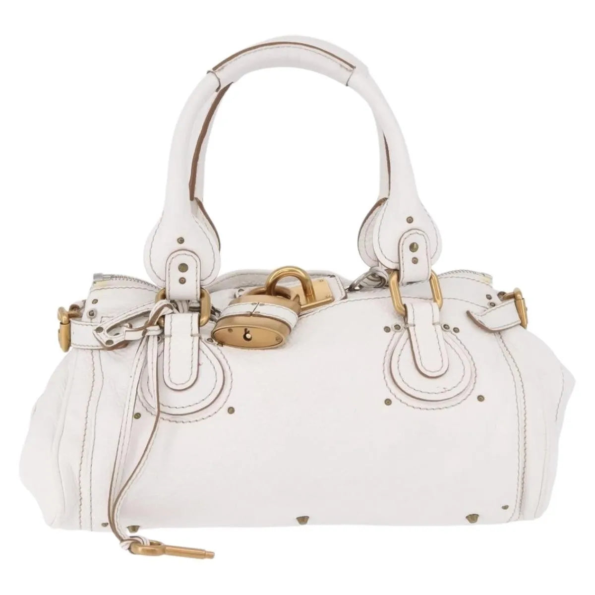 Chloe Paddington Lock Leather, White, Leather, Handbag