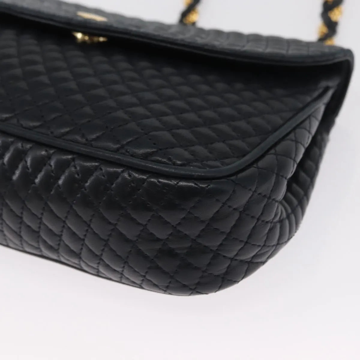 Bally Vintage Chain Quilted Leather, Navy, Leather, Shoulder Bag