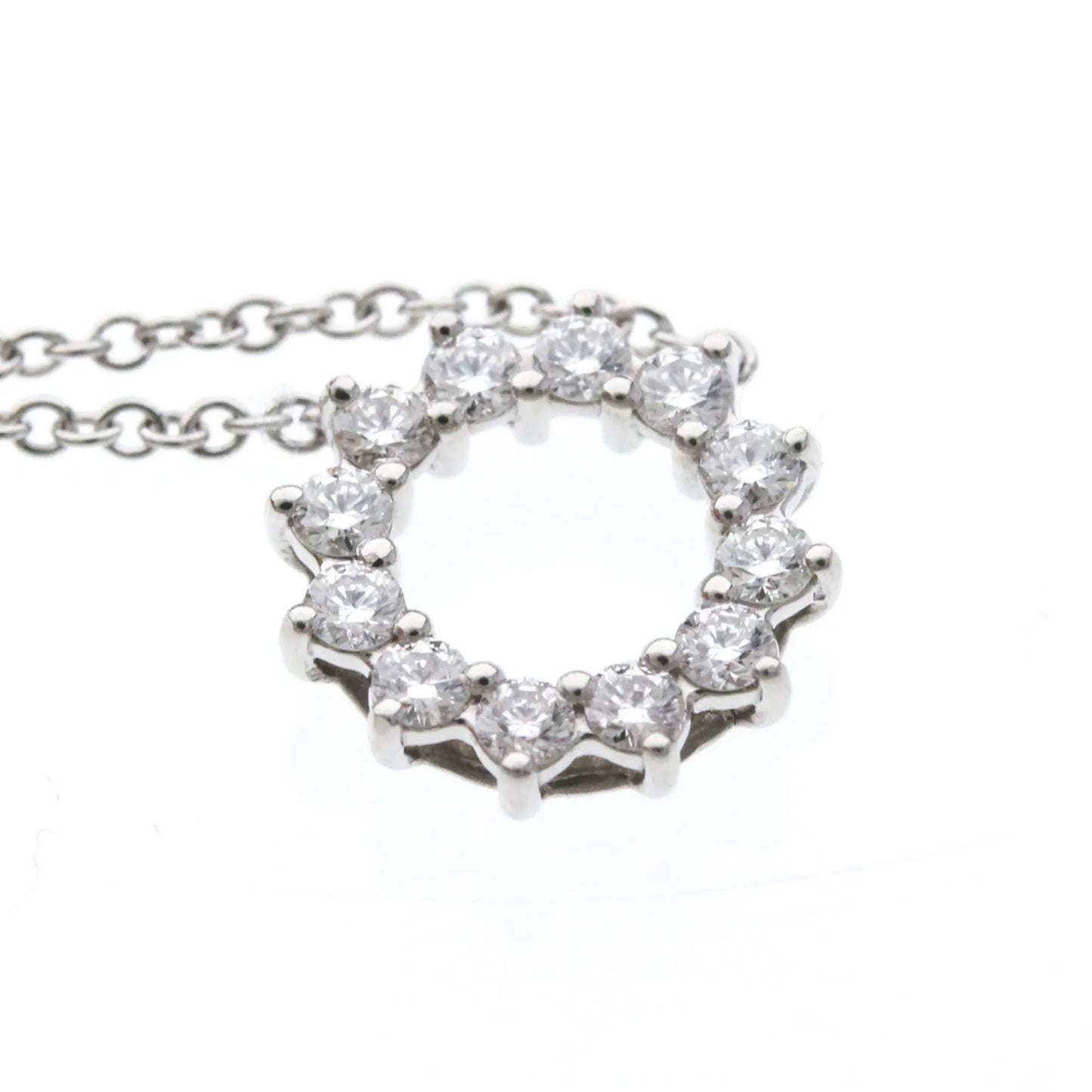 Tiffany & Co. Open Circle Pendant Platinum with Diamonds, Silver, Platinum, Necklace