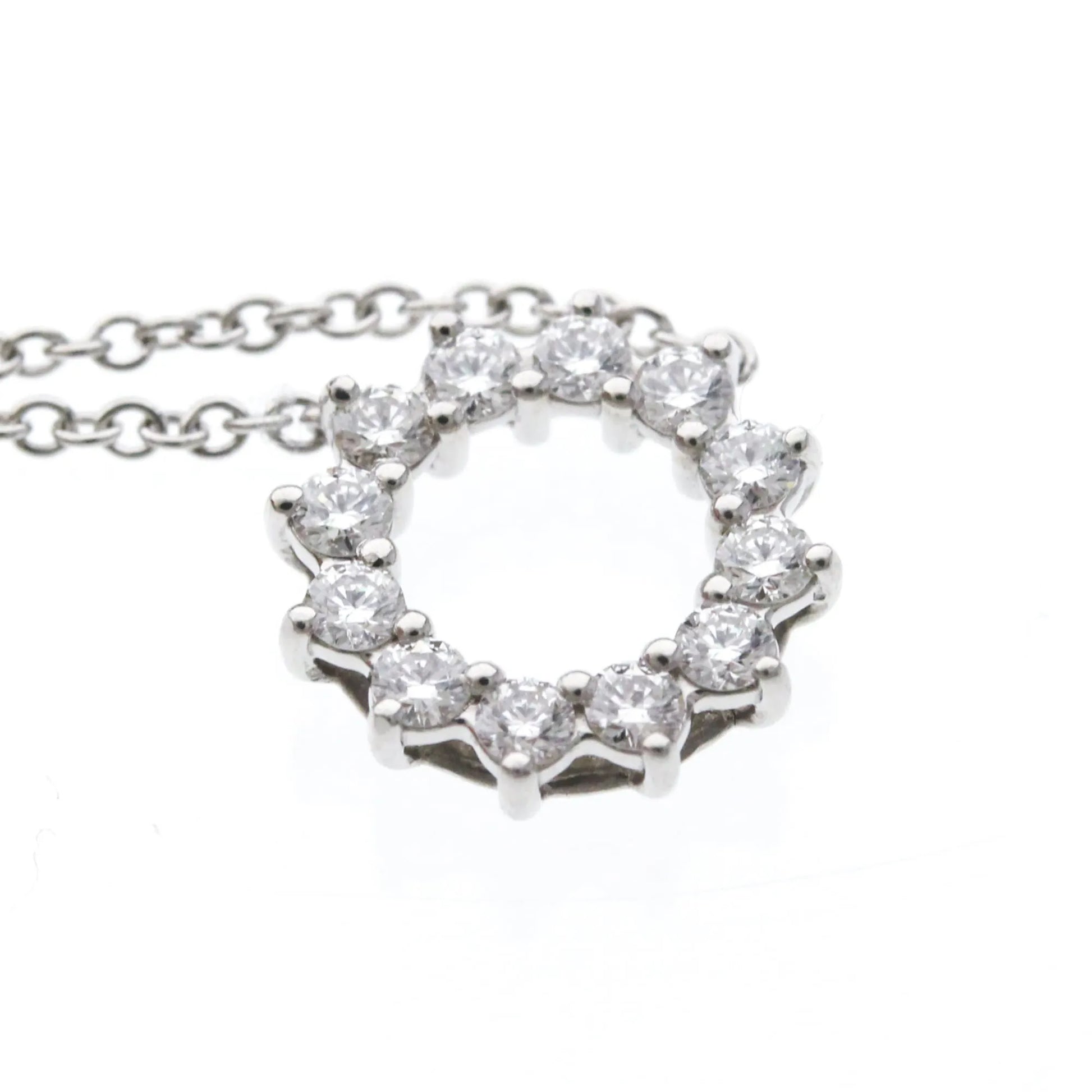 Tiffany & Co. Open Circle Pendant Platinum with Diamonds, Silver, Platinum, Necklace
