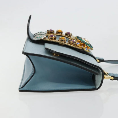 Miu Miu Madras Crystal Buckle Leather, Blue, Leather, Shoulder Bag