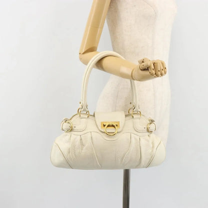 Salvatore Ferragamo Gancini Leather, White, Leather, Handbag