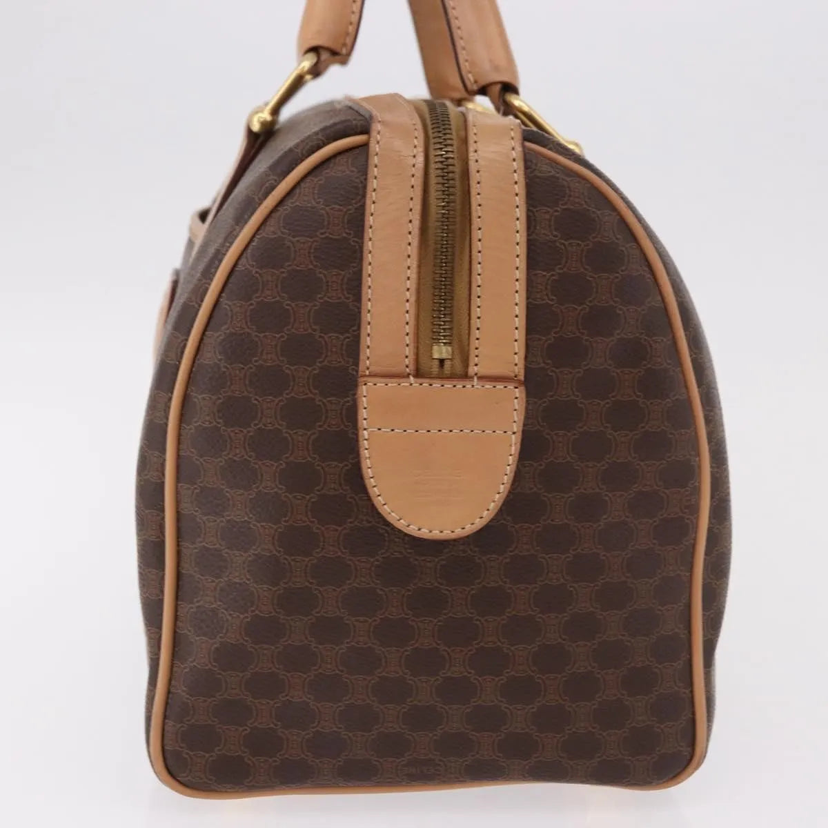 Celine Vintage Macadam Boston Canvas and Leather, Brown, PVC, Handbag